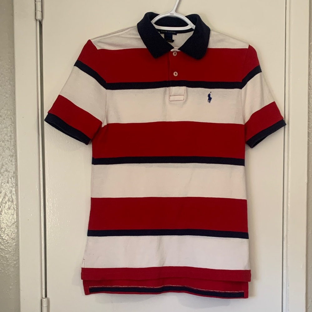 Polo by Ralph Lauren Red, White, and Navy Striped Polo Shirt